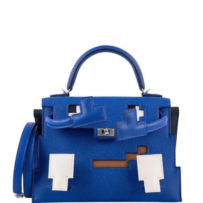 Hermès Kelly Bags with a double - handle option for easy carryingHermès Kelly Doll Quelle Idole Picto Blue Royale, Nata, Gold Epsom with Palladium Hardware