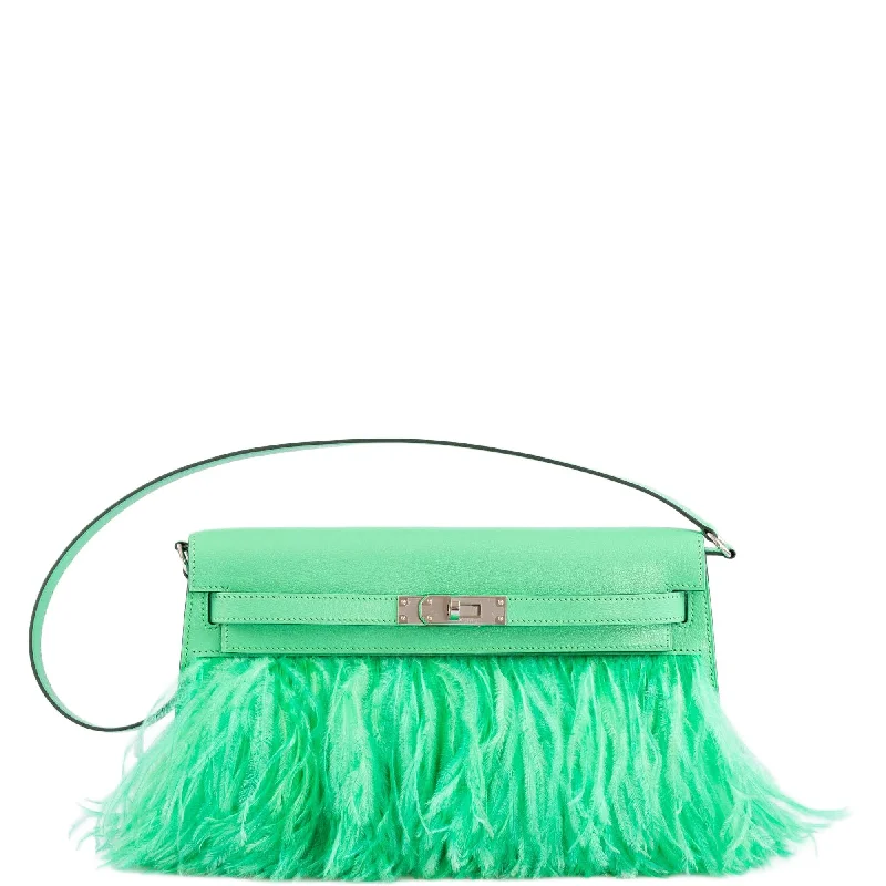 Hermès Kelly Bags made of exotic alligator leather for ultimate luxuryHermès Kelly Elan Foile Vert Comics Chevre and Ostrich Feather Palladium Hardware