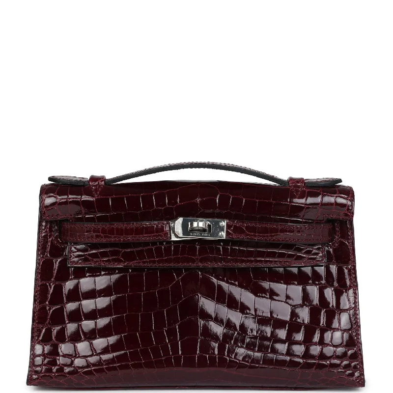 Hermès Kelly Bags with a metal - framed handle for durabilityHermes Kelly Pochette Bordeaux Shiny Niloticus Crocodile Palladium Hardware