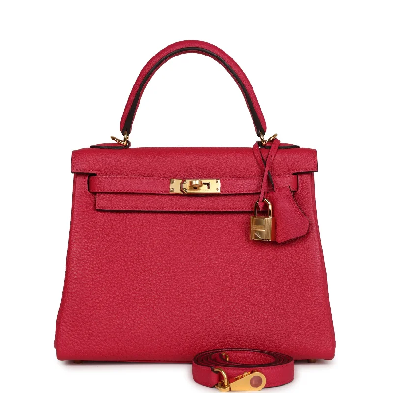 Hermès Kelly Bags in a bold tomato red for a fashion - forward statementHermes Kelly Retourne 25 Framboise Togo Gold Hardware