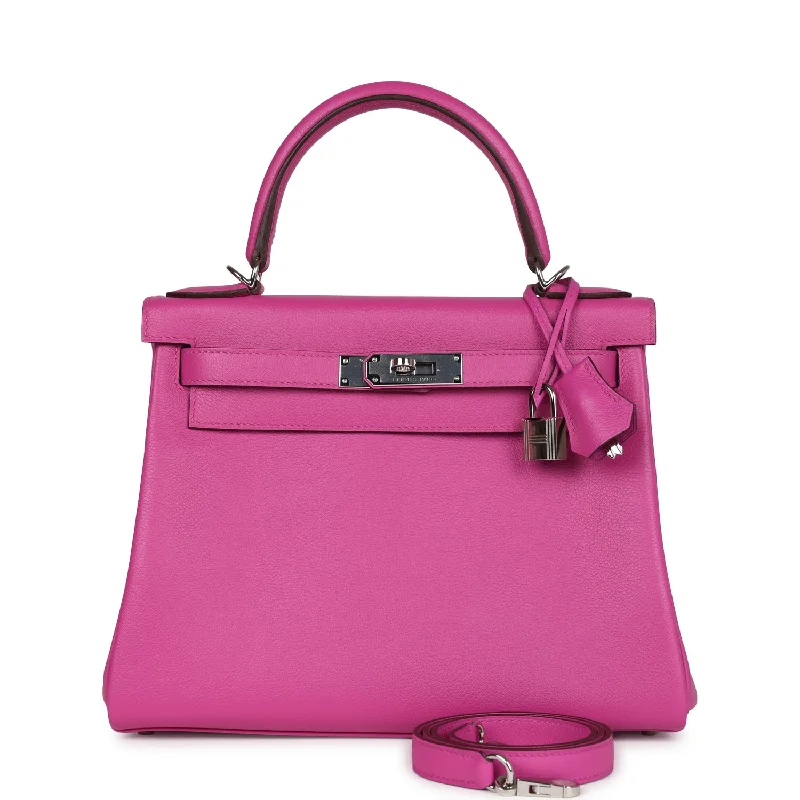 Hermès Kelly Bags with a decorative tassel charmHermes Kelly Retourne 28 Magnolia Evercolor Palladium Hardware