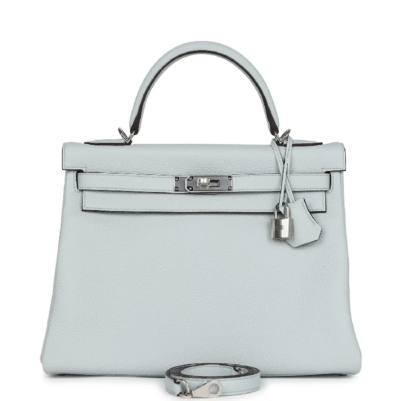 Hermès Kelly Bags with a contrast - colored interior liningHermes Kelly Retourne 32 Bleu Pale Clemence Palladium Hardware