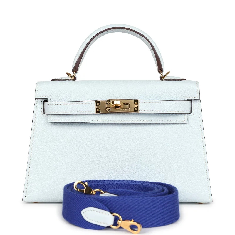 Hermès Kelly Bags with a decorative tassel charmHermes Kelly Sellier 20 Bleu Brume Chevre Gold Hardware