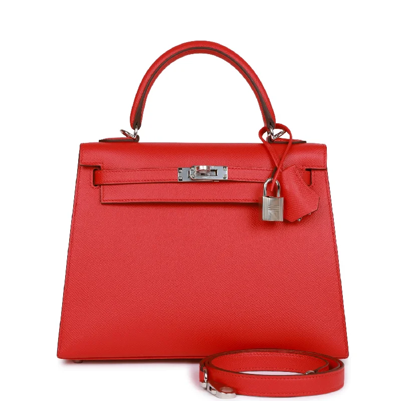 Hermès Kelly Bags with a detachable mobile phone holderHermes Kelly Sellier 25 Rouge de Coeur Verso Epsom Palladium Hardware