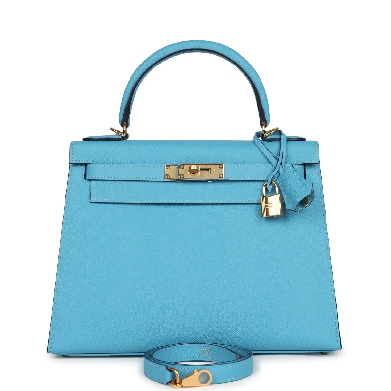 Hermès Kelly Bags with a detachable mobile phone holderHermes Kelly Sellier 28 Bleu du Nord Epsom Gold Hardware