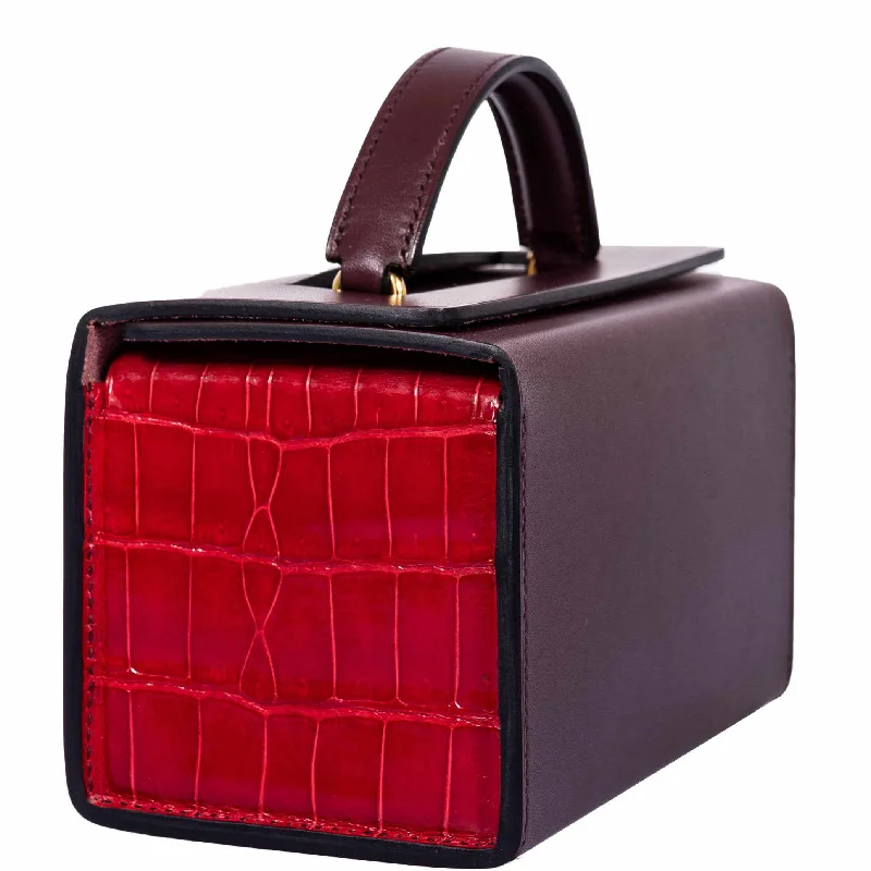 Hermès Minaudière 18 petit h Braise, Gris Paris Porosus Crocodile, Bordeaux Calf Gold Hardware