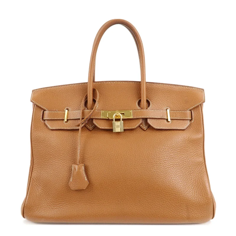 Hermès Kelly Bags with a double - handle option for easy carryingHermes Birkin Bags with a Hand - Painted Monogram DesignHERMES Taurillon Clemence Birkin 35 J stamped Gold