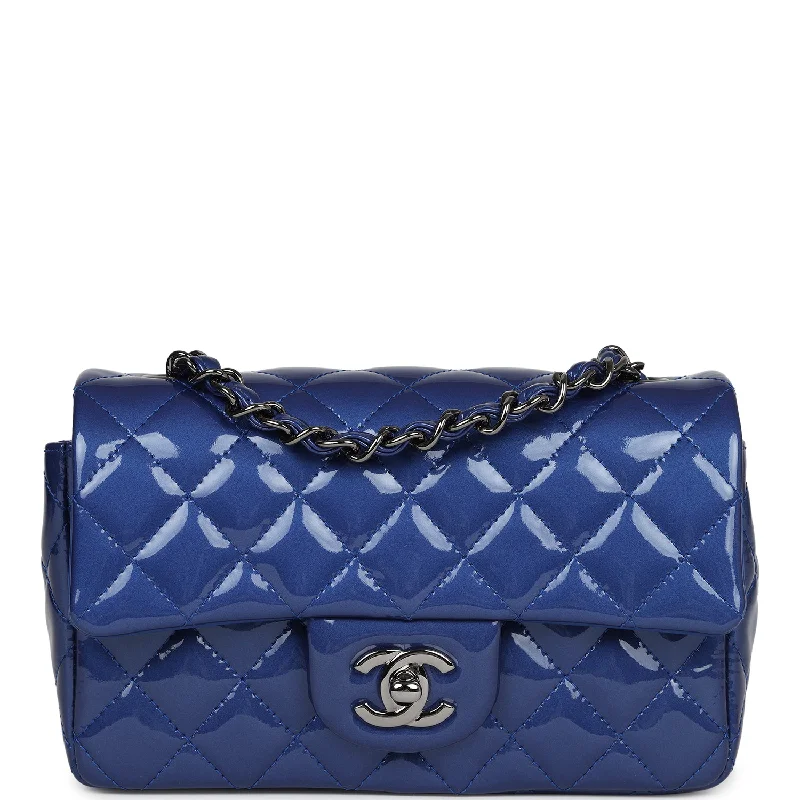 Chanel bags as wedding day accessoriesPre-owned Chanel Mini Rectangular Flap Bag Blue Patent Ruthenium Hardware