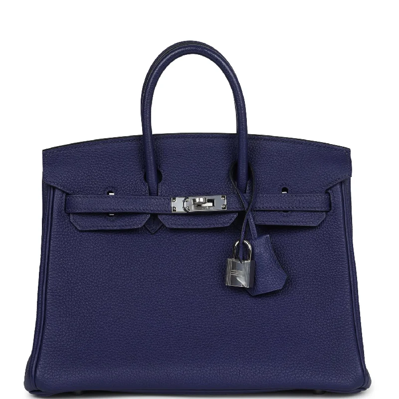 Hermès Kelly Bags with a single - handle design for simplicityHermes Birkin Bags with a Contrast - Stitched Handle for Added StylePre-owned Hermes Birkin 25 Bleu Encre Togo Palladium Hardware