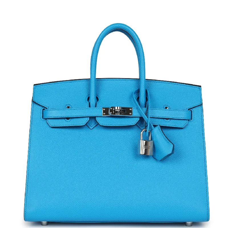 Hermès Kelly Bags in a bold tomato red for a fashion - forward statementHermes Birkin Bags in Smooth Box Calf Leather for a Timeless AestheticPre-owned Hermes Birkin Sellier 25 Bleu Frida Epsom Palladium Hardware