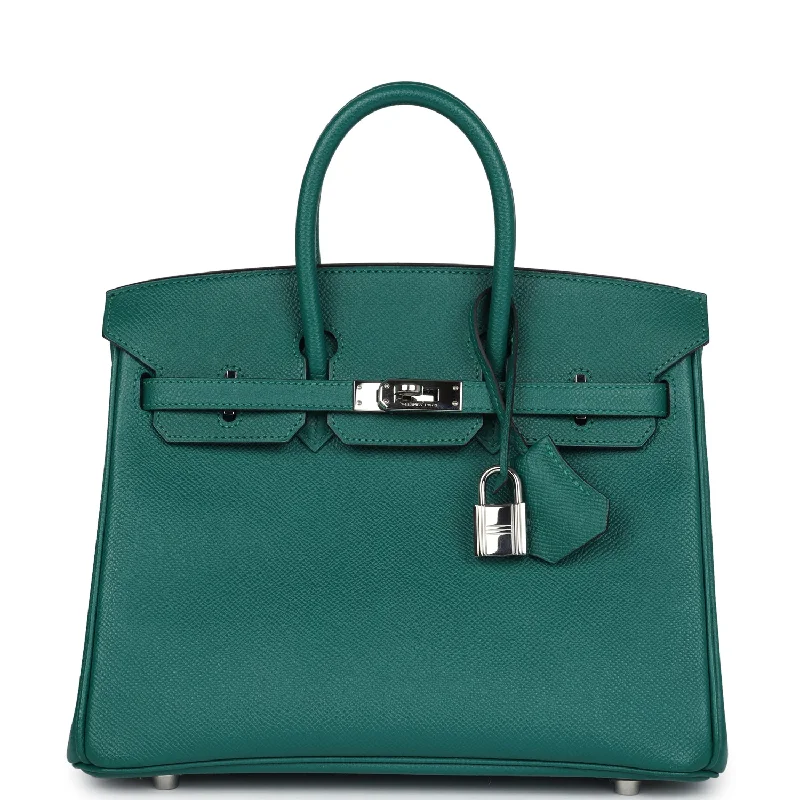 Hermès Kelly Bags with a magnetic - snap closure for easy accessHermes Birkin Bags with a Leather - Bound Handle for DurabilityPre-owned Hermes Birkin 25 Malachite Epsom Palladium Hardware