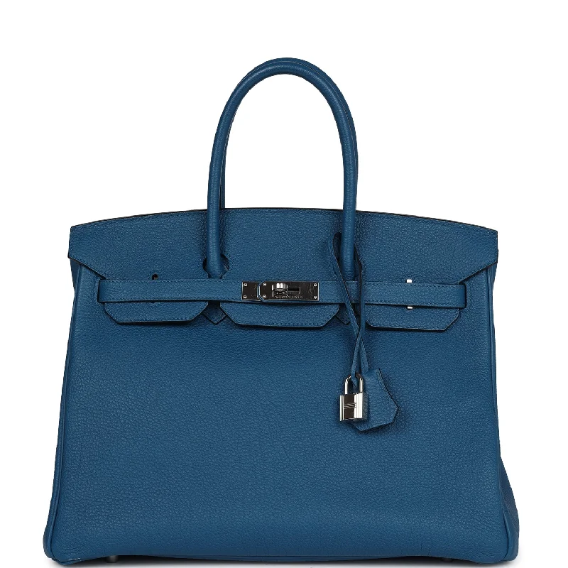 Hermès Kelly Bags with a hand - burnished edge finish for a vintage charmHermes Birkin Bags with a Leather - Lined Interior Pocket for Added ProtectionPre-owned Hermes Birkin 35 Bleu de Galice Togo Palladium Hardware