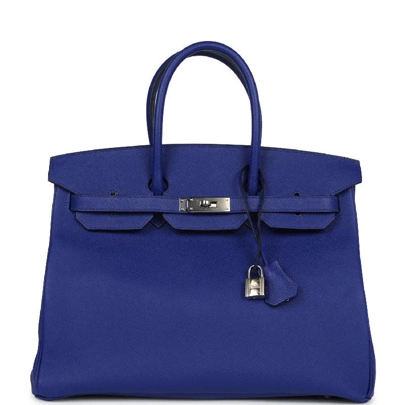 Hermès Kelly Bags with a contrast - colored interior liningHermes Birkin Bags with a Hand - Burnished Edge FinishPre-owned Hermes Birkin 35 Bleu Electric Epsom Palladium Hardware