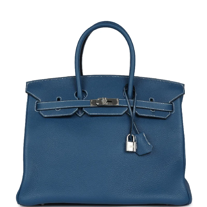 Hermès Kelly Bags with a leather - wrapped turnlock for added eleganceHermes Birkin Bags with a Braided Leather Handle for a Bohemian TouchPre-owned Hermes Birkin 35 Bleu Thalassa Clemence Palladium Hardware