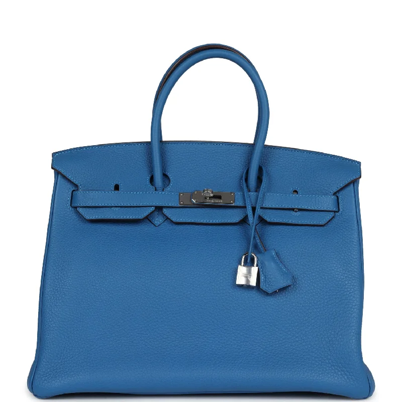 Hermès Kelly Bags with a magnetic - snap closure for easy accessHermes Birkin Bags with a Leather - Bound Handle for DurabilityPre-owned Hermes Birkin 35 Mykonos Clemence Palladium Hardware