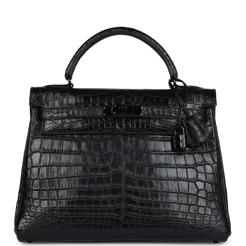 Hermès Kelly Bags in a vibrant electric blue for a pop of colorPre-owned Hermes Kelly Retourne 32 SO Black Matte Niloticus Crocodile Black Hardware