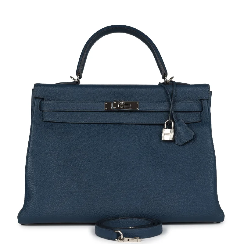 Hermès Kelly Bags made of exotic alligator leather for ultimate luxuryPre-owned Hermes Kelly Retourne 35 Bleu De Prusse Togo Palladium Hardware