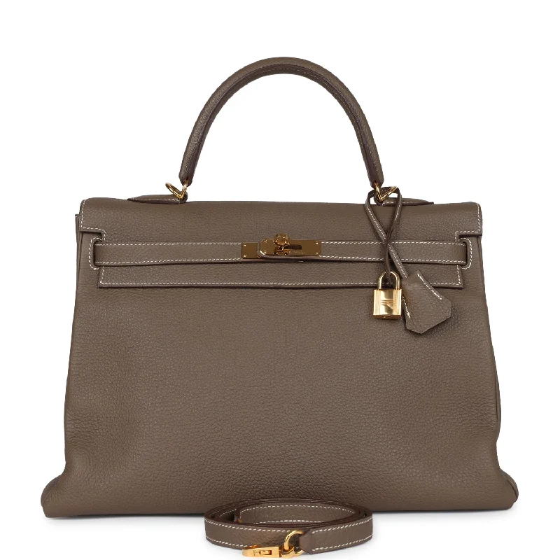 Hermès Kelly Bags in a neutral camel color for a versatile stylePre-owned Hermes Kelly Retourne 35 Etoupe Togo Gold Hardware