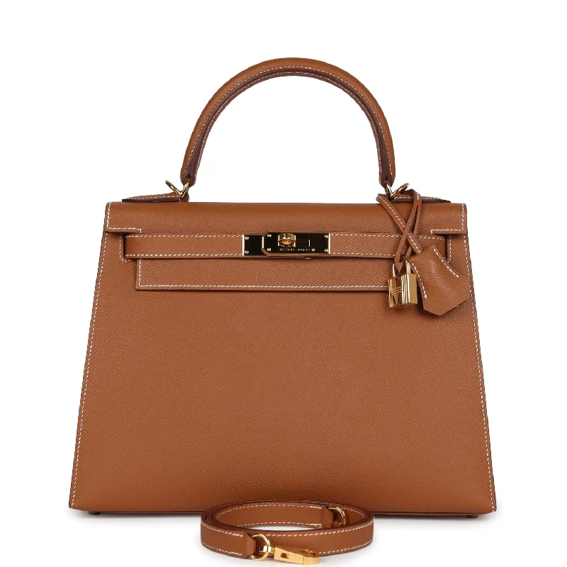 Hermès Kelly Bags with palladium - toned hardware for a modern aestheticPre-owned Hermes Kelly Sellier 28 Gold Epsom Gold Hardware