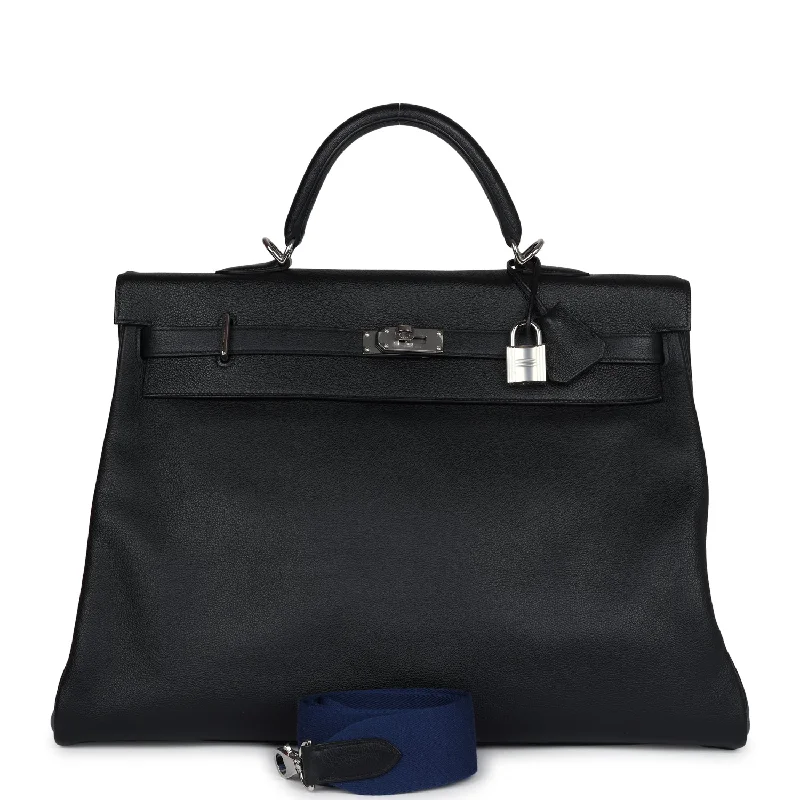 Hermès Kelly Bags with a braided leather handle for a bohemian touchPre-owned Hermes Kelly Voyage 50 Black Evercolor Palladium Hardware