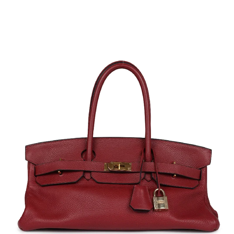 Hermès Kelly Bags with a contrast - colored interior liningHermes Birkin Bags with a Hand - Burnished Edge FinishPre-owned Hermes Shoulder Birkin 42 JPG Rouge H Clemence Gold Hardware