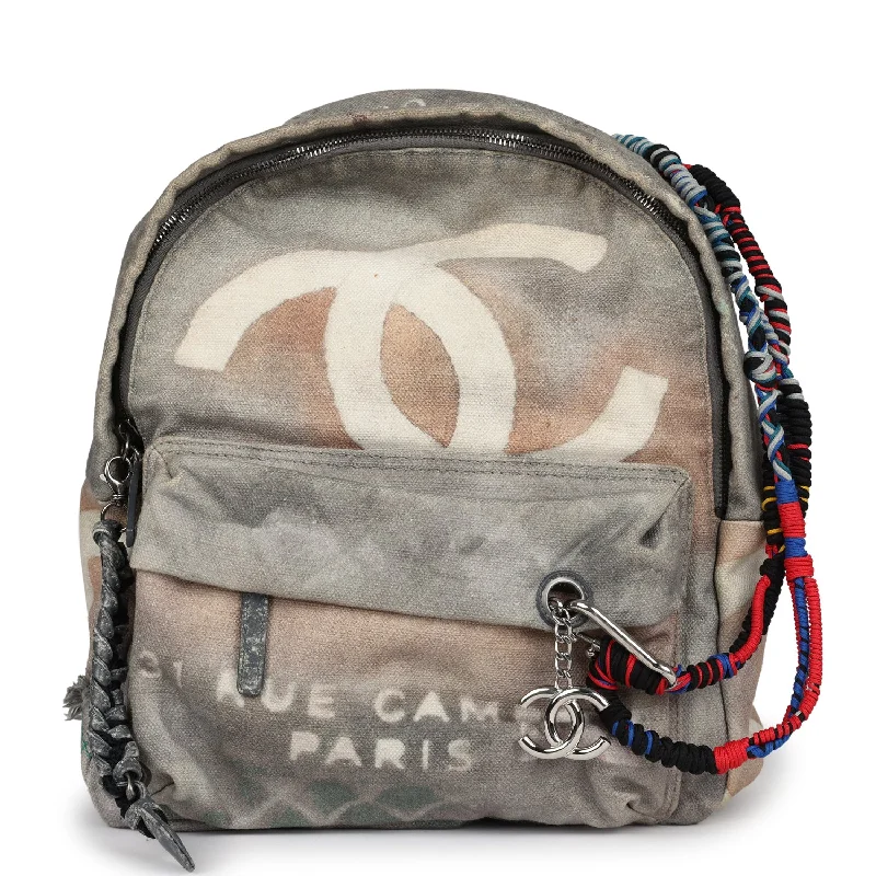 Chanel Luxury Handbag for High - End EventsPre-owned Chanel Graffiti Backpack Grey Multicolored Canvas Silver Hardware