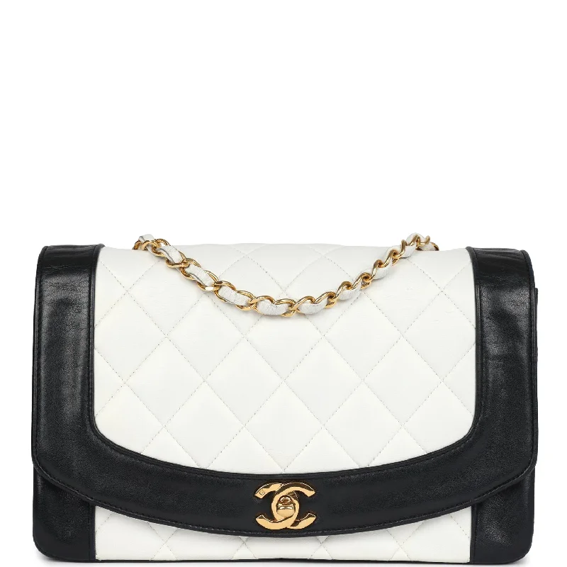 Chanel Black Handbag for Business MeetingsVintage Chanel Medium Diana Flap Bag White and Black Lambskin Gold Hardware