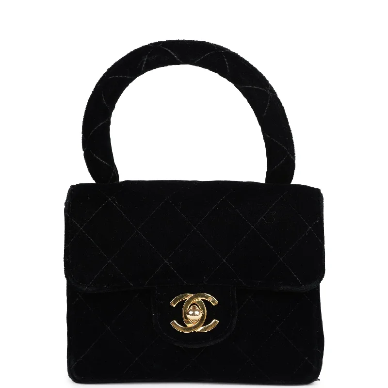 Chanel Small Crossbody Bag for TravelVintage Chanel Micro Kelly Child Flap Bag Black Velvet Gold Hardware