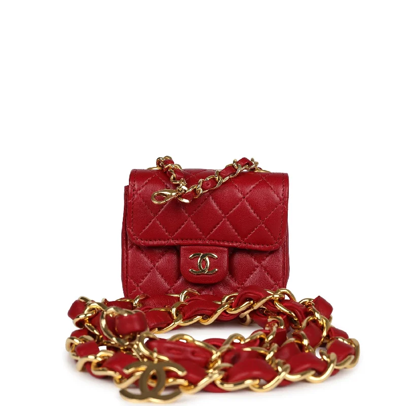 Chanel bags as wedding day accessoriesVintage Chanel Micro Belt Flap Bag Red Lambskin Gold Hardware