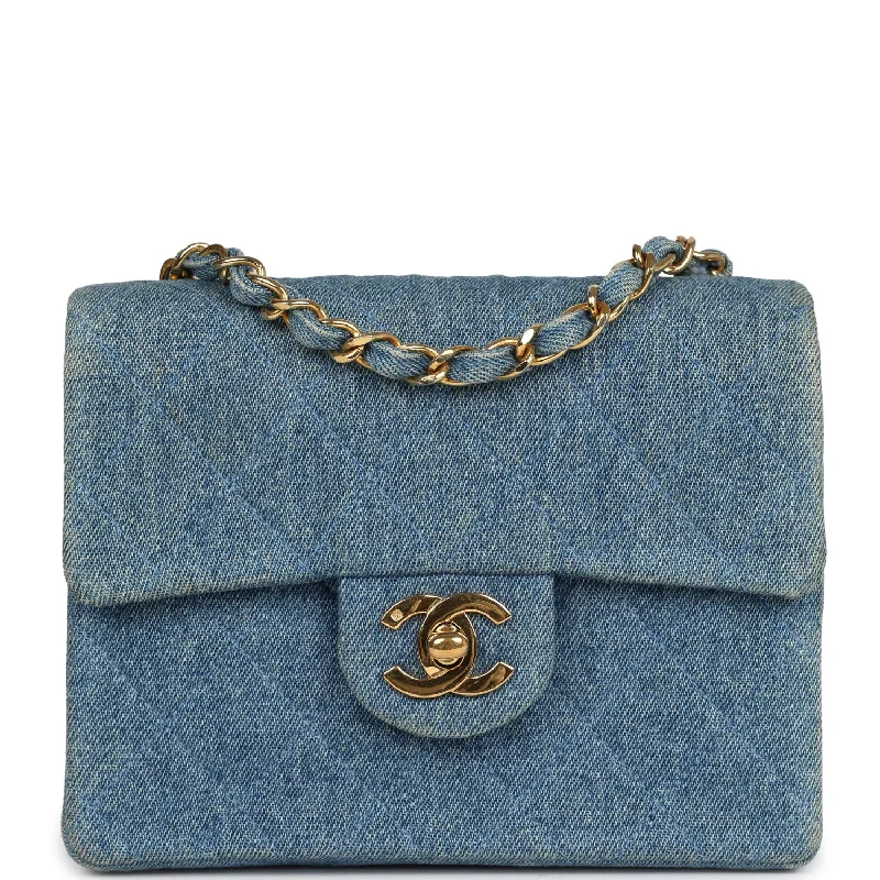 Chanel bags sale 2025Vintage Chanel Mini Square Flap Bag Blue Denim Gold Hardware