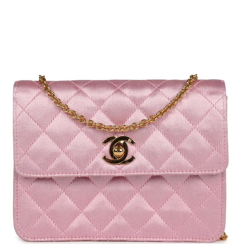 Chanel Limited Edition Handbag for CollectorsVintage Chanel Mini Straight Flap Bag Pink Satin Gold Hardware