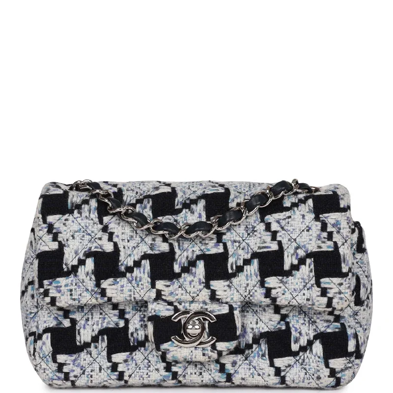 Chanel bags available in bold colors and patternsPre-owned Chanel Mini Rectangular Flap Bag Blue Tweed Silver Hardware