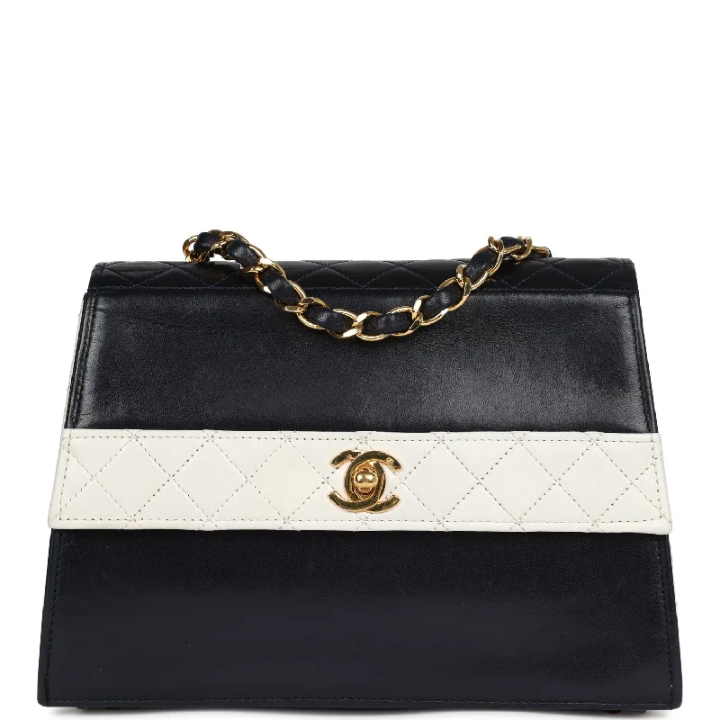 Chanel Small Crossbody Bag for TravelVintage Chanel Trapezoid Flap Bag Navy and White Lambskin Gold Hardware