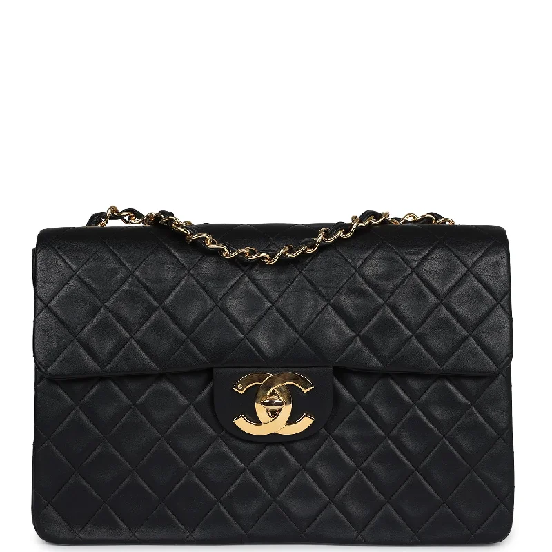 Chanel bags for women who appreciate fine craftsmanshipVintage Chanel XL Jumbo Maxi Flap Bag Black Lambskin Gold Hardware