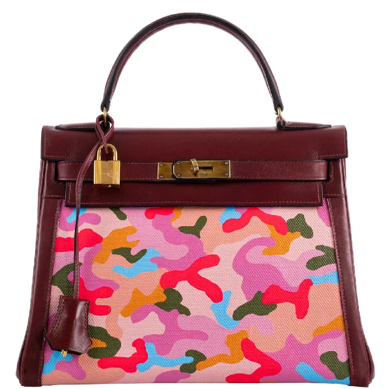 Hermès Kelly Bags in a warm terracotta color for a unique styleVintage Hermès Kelly 28 Retourne Rouge H Calf Box & Toile Camouflage Painting