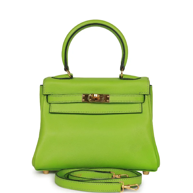 Hermès Kelly Bags with a contrast - colored interior liningVintage Hermes Kelly Retourne 20 Vert Cru Gulliver Gold Hardware