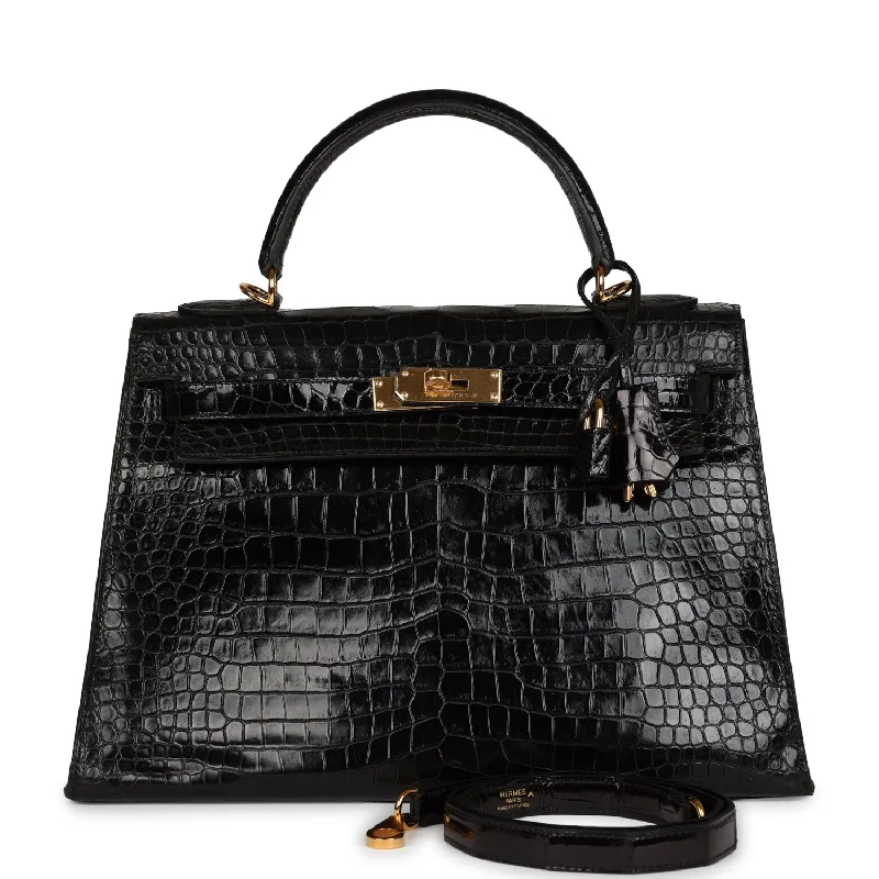 Hermès Kelly Bags in a neutral camel color for a versatile styleVintage Hermes Kelly Sellier 32 Black Shiny Porosus Crocodile Gold Hardware