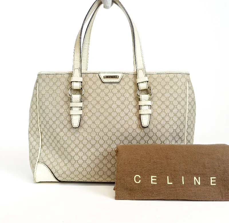 Celine Bags with Contemporary Geometric PrintsCanvas Ivory Trim Tote Bag