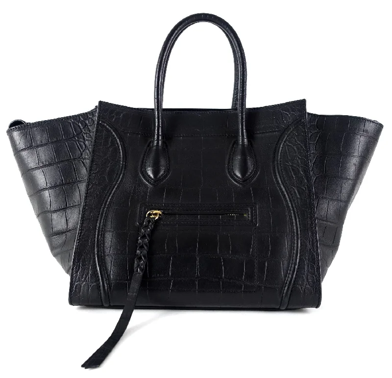 Celine Bags with Adjustable Handles for Comfortable CarryingPhantom Crocodile Embossed Calf Leather Medium Bag