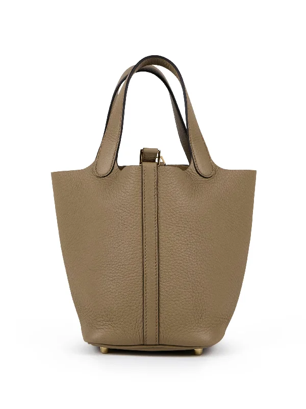 HERMÈS PICOTIN 18CM BEIGE MARFA Clemence Leather with Gold Hardware