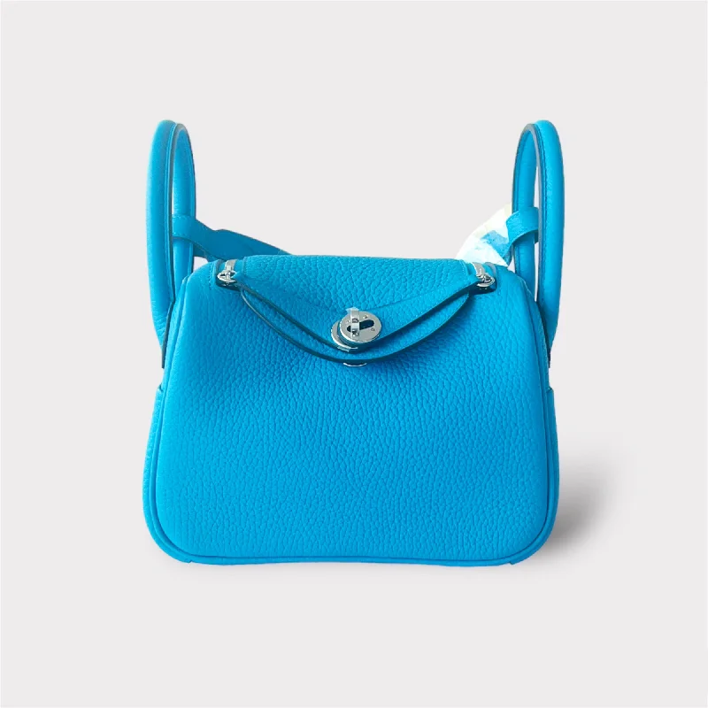 Hermes Mini Lindy In Bleu Frida, Palladium Hardware, Taurillon Clemence Leather