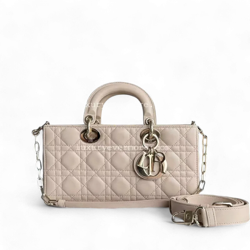 Christian Dior Saddle bags with a patent leather finish for a shiny lookDior D-Joy Medium Cannage Lambskin Beige Golden Hardware Shoulder Bag