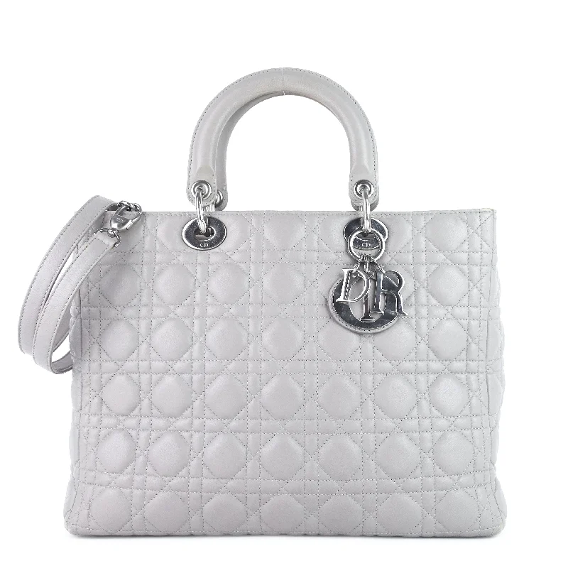 Christian Dior handbags with a back - pocket for quick storageLady Dior Large Lambskin Leather Bag