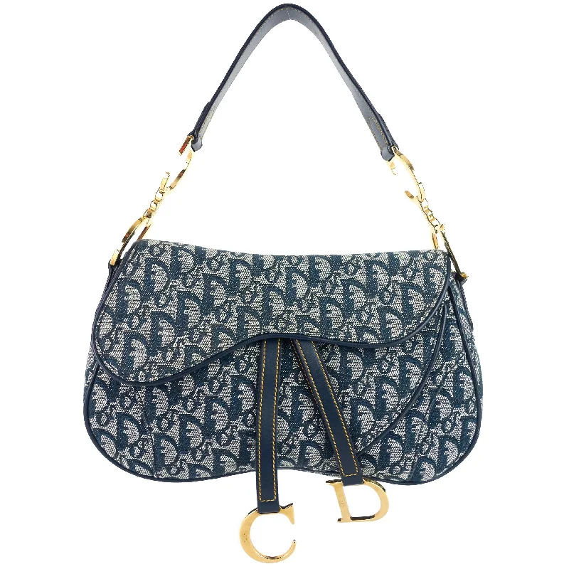 Christian Dior bags with a quilted pattern and gold - toned hardwareDouble Saddle Diorissimo Canvas Bag