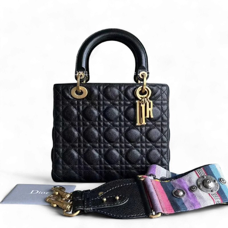 Christian Dior bags with a quilted pattern and gold - toned hardware*Flap, Grained Calfskin* Dior Lady Medium - Calfskin Cannage Black Gold Hardware