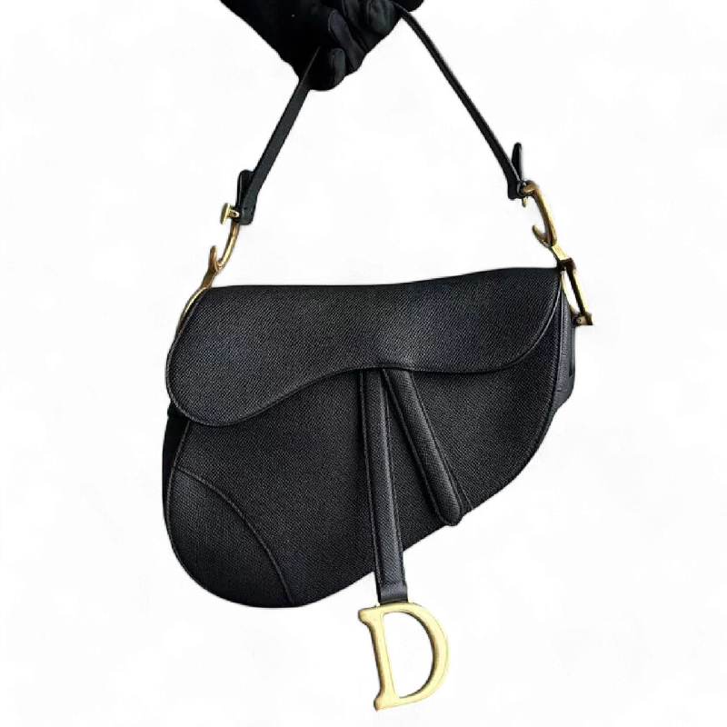 Christian Dior backpacks with a sleek, minimalist silhouetteDior Saddle Medium Grained Calfskin Black Golden Hardware Shoulder Bag